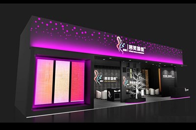 52平米展臺設計制作：二面開口/現(xiàn)代/木質(zhì)結構/粉色，為建材展展商而作（免費使用）
