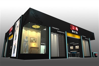 180平米展臺(tái)設(shè)計(jì)制作：三面開(kāi)口/現(xiàn)代/木質(zhì)結(jié)構(gòu)/黑色，為建材展展商而作（免費(fèi)使用）