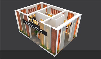 70平米展臺設(shè)計(jì)制作：二面開口/前衛(wèi)/型材結(jié)構(gòu)/橙色，為建材展展商而作（免費(fèi)使用）