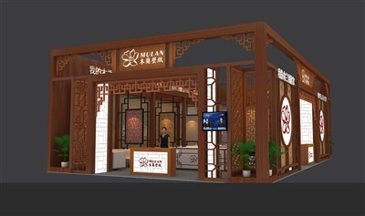 135平米展臺(tái)設(shè)計(jì)制作：三面開口/中式/木質(zhì)結(jié)構(gòu)/咖啡色，為建材展展商而作（免費(fèi)使用）