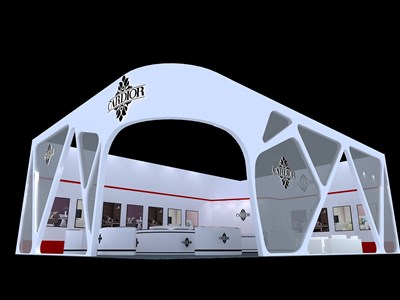 117平米展臺設計制作：二面開口/前衛(wèi)/型材結構/白色，為建材展展商而作（免費使用）