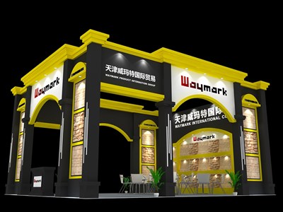 56平米展臺設(shè)計制作：三面開口/歐式/木質(zhì)結(jié)構(gòu)/黑色，為建材展展商而作（免費使用）