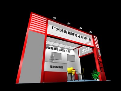 18平米展臺(tái)設(shè)計(jì)制作：二面開(kāi)口/現(xiàn)代/木質(zhì)結(jié)構(gòu)/紅色，為綜合展展商而作（免費(fèi)使用）