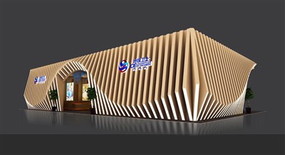 360平米展臺設(shè)計制作：三面開口/前衛(wèi)/木質(zhì)結(jié)構(gòu)/米色，為建材展展商而作（免費使用）