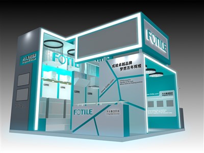 36平米展臺(tái)設(shè)計(jì)制作：三面開口/現(xiàn)代/木質(zhì)結(jié)構(gòu)/藍(lán)色，為建材展展商而作（免費(fèi)使用）