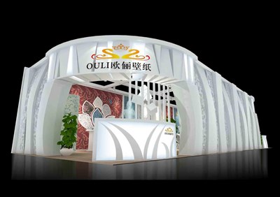 96平米展臺設計制作：三面開口/現(xiàn)代/木質(zhì)結(jié)構(gòu)/白色，為建材展展商而作（免費使用）