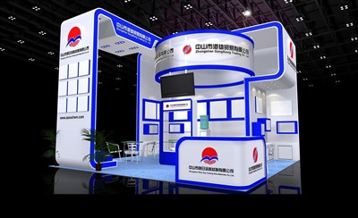 36平米展臺設(shè)計制作：三面開口/現(xiàn)代/木質(zhì)結(jié)構(gòu)/藍色，為建材展展商而作（免費使用）