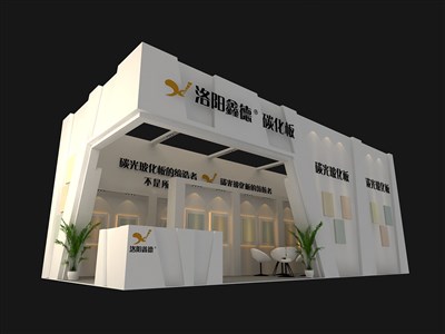 55平米展臺設計制作：二面開口/現(xiàn)代/木質(zhì)結構/白色，為建材展展商而作（免費使用）
