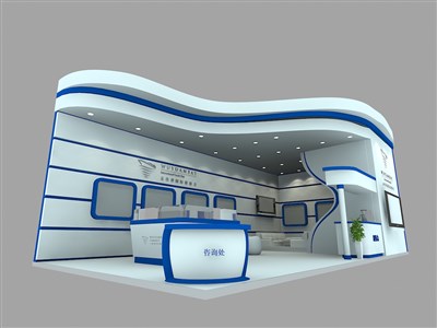 72平米展臺設(shè)計制作：二面開口/現(xiàn)代/木質(zhì)結(jié)構(gòu)/藍(lán)色，為綜合展展商而作（免費(fèi)使用）