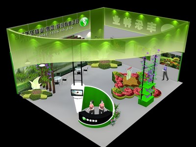120平米展臺設(shè)計制作：二面開口/現(xiàn)代/木質(zhì)結(jié)構(gòu)/綠色，為綜合展展商而作（免費使用）