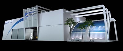 352平米展臺設計制作：一面開口/現(xiàn)代/木質(zhì)結(jié)構(gòu)/白色，為建材展展商而作（免費使用）