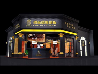 115平米展臺(tái)設(shè)計(jì)制作：二面開口/歐式/木質(zhì)結(jié)構(gòu)/黑色，為建材展展商而作（免費(fèi)使用）