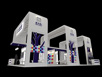 126平米展臺設(shè)計制作：四面開口/現(xiàn)代/木質(zhì)結(jié)構(gòu)/白色，為建材展展商而作（免費(fèi)使用）