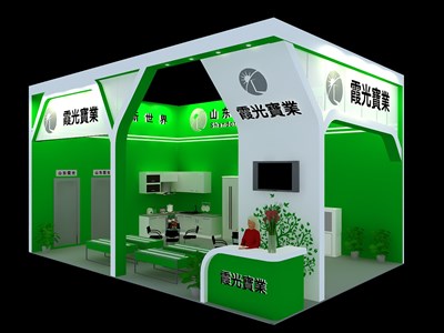54平米展臺設(shè)計制作：二面開口/現(xiàn)代/木質(zhì)結(jié)構(gòu)/綠色，為建材展展商而作（免費使用）