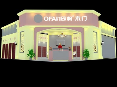 144平米展臺設(shè)計制作：一面開口/歐式/木質(zhì)結(jié)構(gòu)/黃色，為建材展展商而作（免費使用）