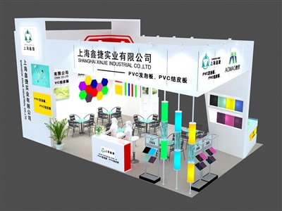 54平米展臺設計制作：三面開口/現(xiàn)代/木質結構/白色，為建材展展商而作（免費使用）
