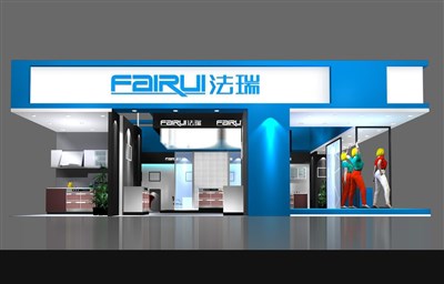 108平米展臺設(shè)計制作：三面開口/現(xiàn)代/木質(zhì)結(jié)構(gòu)/藍(lán)色，為建材展展商而作（免費使用）