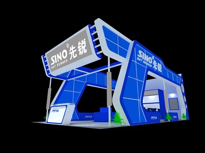 72平米展臺設(shè)計制作：三面開口/現(xiàn)代/木質(zhì)結(jié)構(gòu)/藍(lán)色，為建材展展商而作（免費使用）