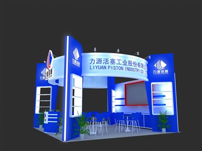 36平米展臺設計制作：三面開口/現(xiàn)代/木質(zhì)結構/藍色，為建材展展商而作（免費使用）