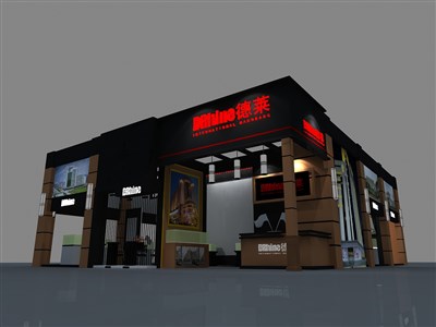 180平米展臺設計制作：三面開口/現(xiàn)代/木質結構/紫色，為建材展展商而作（免費使用）