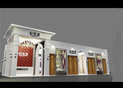 90平米展臺(tái)設(shè)計(jì)制作：二面開(kāi)口/歐式/木質(zhì)結(jié)構(gòu)/白色，為建材展展商而作（免費(fèi)使用）