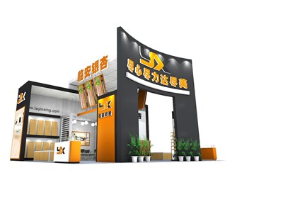 80平米展臺設計制作：三面開口/現(xiàn)代/木質(zhì)結(jié)構(gòu)/灰色，為建材展展商而作（免費使用）
