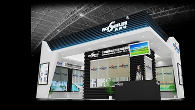 63平米展臺設計制作：二面開口/現(xiàn)代/木質結構/黑色，為建材展展商而作（免費使用）