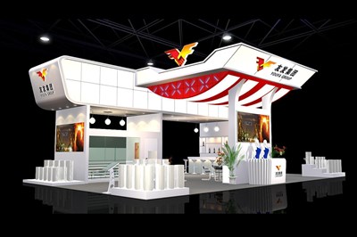 135平米展臺(tái)設(shè)計(jì)制作：四面開口/現(xiàn)代/木質(zhì)結(jié)構(gòu)/白色，為建材展展商而作（免費(fèi)使用）