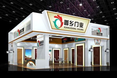 90平米展臺設計制作：二面開口/現(xiàn)代/木質結構/白色，為建材展展商而作（免費使用）