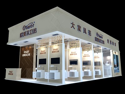 72平米展臺設計制作：三面開口/現(xiàn)代/木質結構/白色，為建材展展商而作（免費使用）