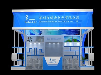 36平米展臺設(shè)計(jì)制作：三面開口/現(xiàn)代/型材結(jié)構(gòu)/藍(lán)色，為電子展展商而作（免費(fèi)使用）