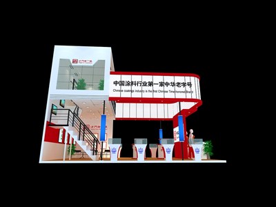 54平米展臺設(shè)計制作：三面開口/現(xiàn)代/木質(zhì)結(jié)構(gòu)/紅色，為建材展展商而作（免費使用）