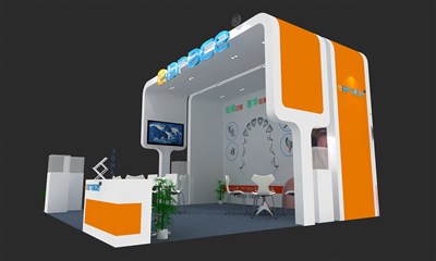 36平米展臺(tái)設(shè)計(jì)制作：三面開口/現(xiàn)代/木質(zhì)結(jié)構(gòu)/黃色，為醫(yī)藥展展商而作（免費(fèi)使用）