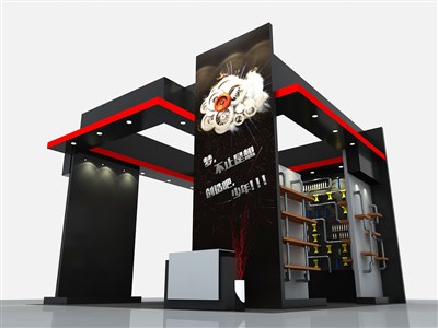 36平米展臺(tái)設(shè)計(jì)制作：三面開(kāi)口/現(xiàn)代/木質(zhì)結(jié)構(gòu)/黑色，為綜合展展商而作（免費(fèi)使用）