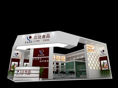 90平米展臺設計制作：二面開口/現(xiàn)代/木質(zhì)結(jié)構(gòu)/灰色，為食品展展商而作（免費使用）