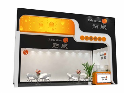18平米展臺(tái)設(shè)計(jì)制作：一面開口/現(xiàn)代/木質(zhì)結(jié)構(gòu)/橙色，為家電展展商而作（免費(fèi)使用）