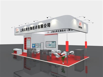 72平米展臺設(shè)計制作：四面開口/現(xiàn)代/木質(zhì)結(jié)構(gòu)/紅色，為能源展展商而作（免費使用）