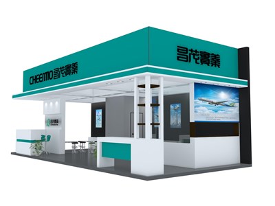 32平米展臺設(shè)計制作：三面開口/現(xiàn)代/木質(zhì)結(jié)構(gòu)/綠色，為電子展展商而作（免費使用）