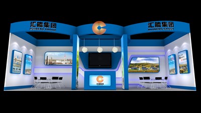 27平米展臺設(shè)計制作：一面開口/前衛(wèi)/木質(zhì)結(jié)構(gòu)/藍(lán)色，為能源展展商而作（免費使用）
