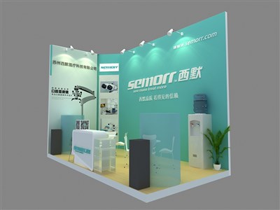18平米展臺設(shè)計制作：二面開口/現(xiàn)代/木質(zhì)結(jié)構(gòu)/綠色，為醫(yī)藥展展商而作（免費使用）