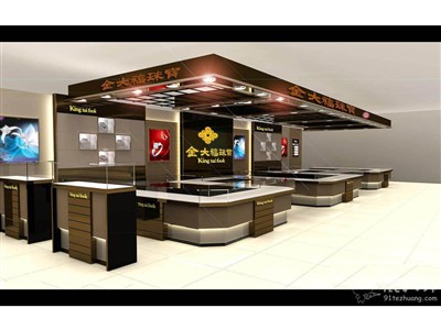 52平米展廳設(shè)計制作：現(xiàn)代/咖啡色，產(chǎn)品類展廳-金大福珠寶展廳（免費使用）