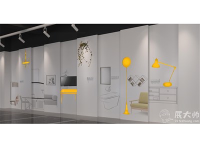 5平米展臺設(shè)計制作：三面開口/現(xiàn)代/木質(zhì)結(jié)構(gòu)/白色，為家具展展商而作（免費使用）