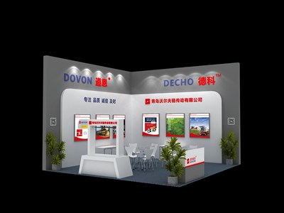 36平米展臺設計制作：二面開口/現(xiàn)代/木質結構/灰色，為機械展展商而作（免費使用）