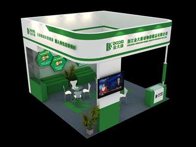 36平米展臺設(shè)計制作：三面開口/現(xiàn)代/木質(zhì)結(jié)構(gòu)/綠色，為食品展展商而作（免費使用）