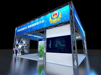 81平米展臺設計制作：四面開口/現代/桁架結構/藍色，為電子展展商而作（免費使用）